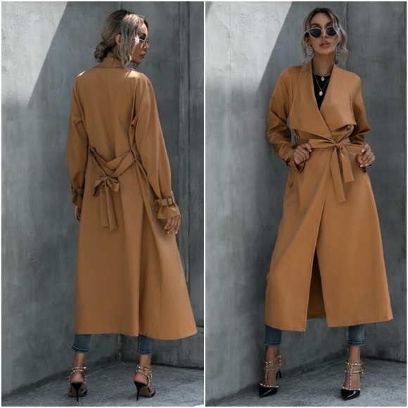 waterfall collar belt fall trench pea coat JACKET - Picture 3 of 6